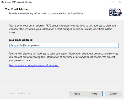 Setup Dialog: Your Email Address